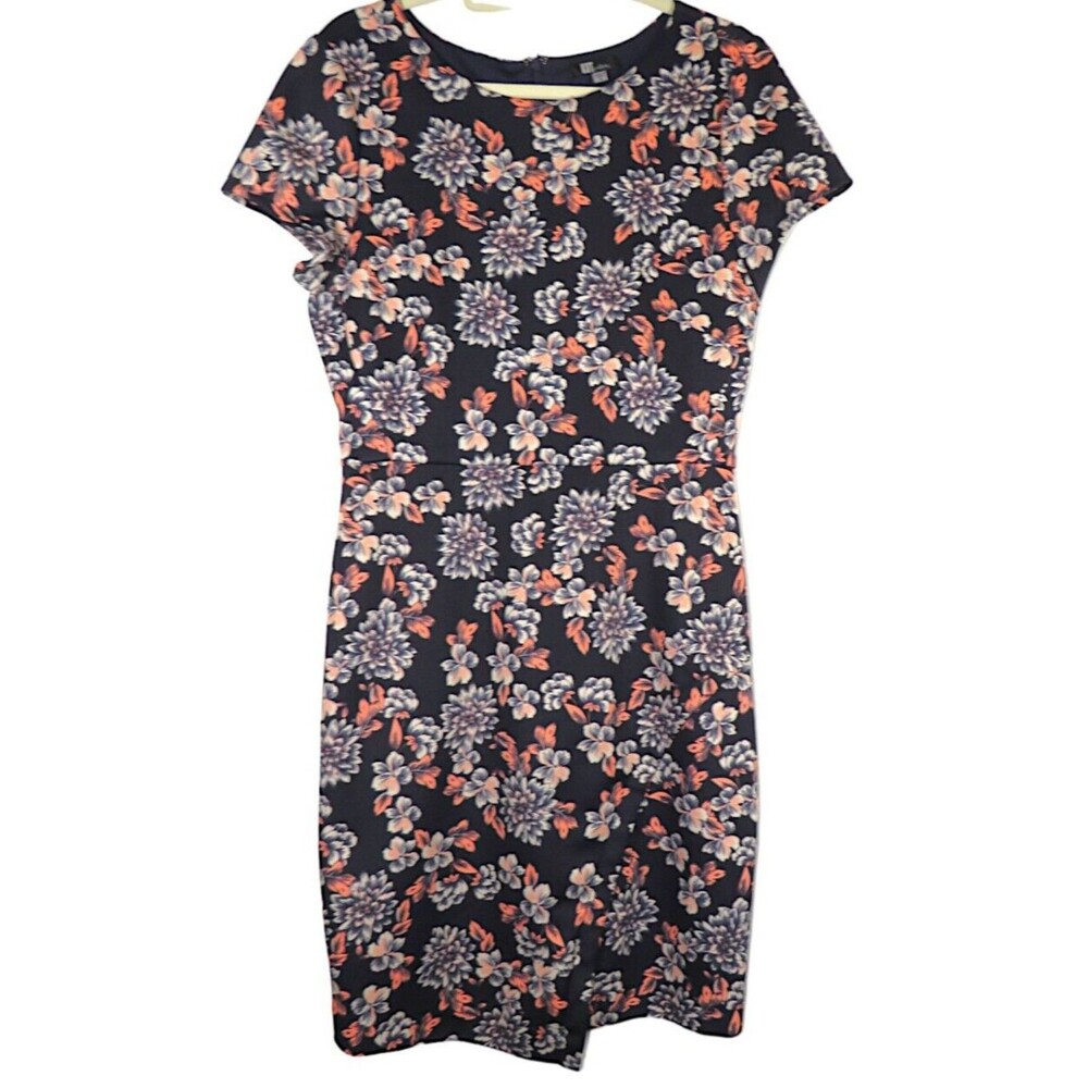 Kut From The Kloth Women's Navy Floral Front Slit Sheath Dress Size 8